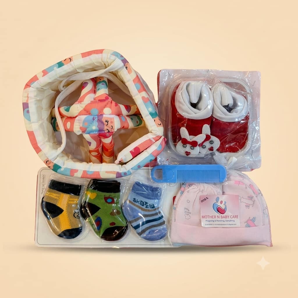 MOTHER N BABY CARE Newborn Accessory Combo with Safety Helmet, Booties, Socks & Caps