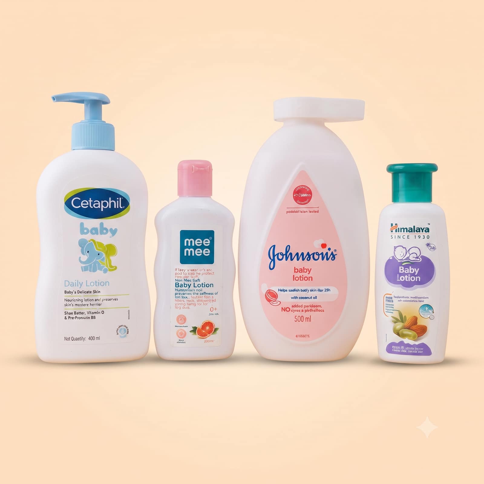 Baby Lotion Combo Pack - Cetaphil, Mee Mee, Johnson's & Himalaya Gentle Skincare Collection