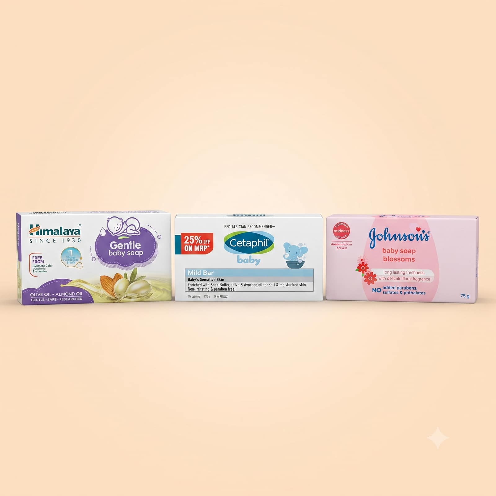 Baby Soap Combo Pack - Himalaya, Cetaphil & Johnson's Gentle Cleansing Bars for Sensitive Skin