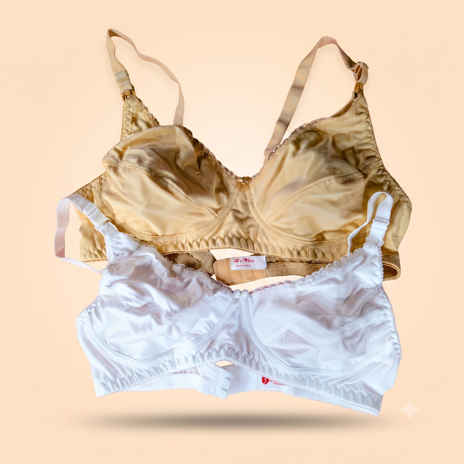 Maternity Nursing Bra Set - Beige and White Cotton Feeding Bras with Adjustable Straps