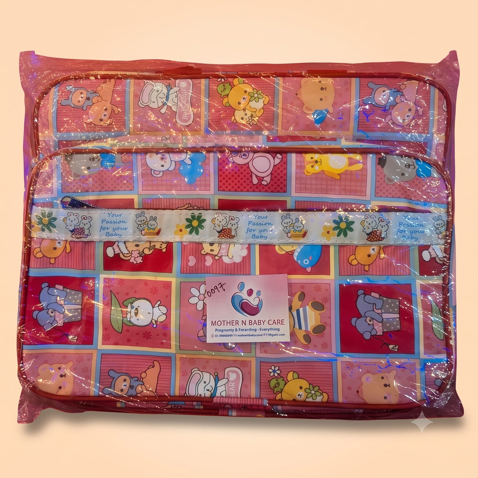 MOTHER N BABY CARE Multi-coloured Cartoon Character Insulated Diaper Bag with Pouch Set in Plastic Packaging