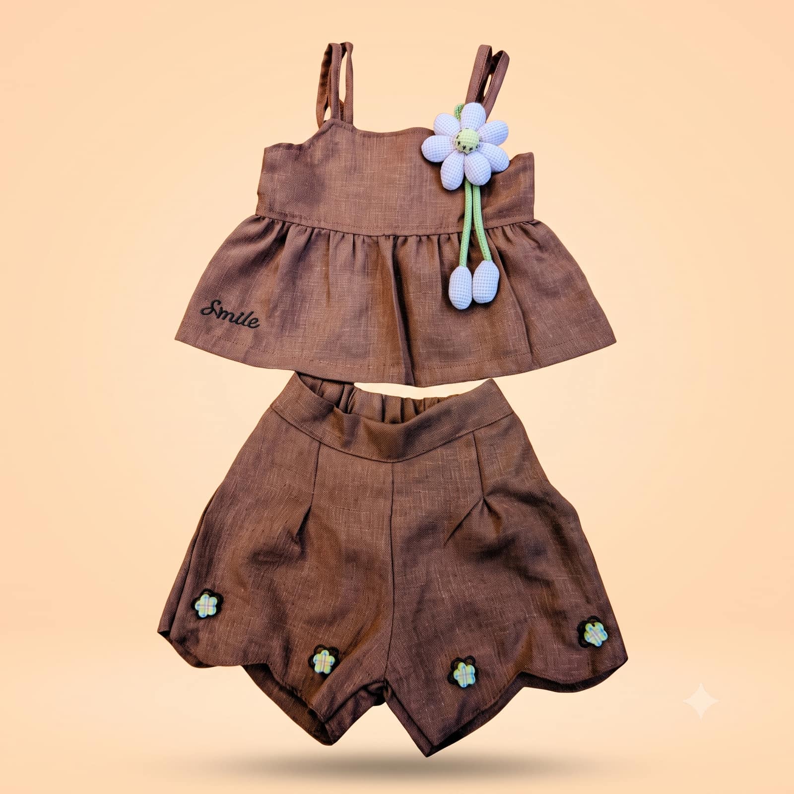 Premium Brown Linen Baby Set (0-12 Months)