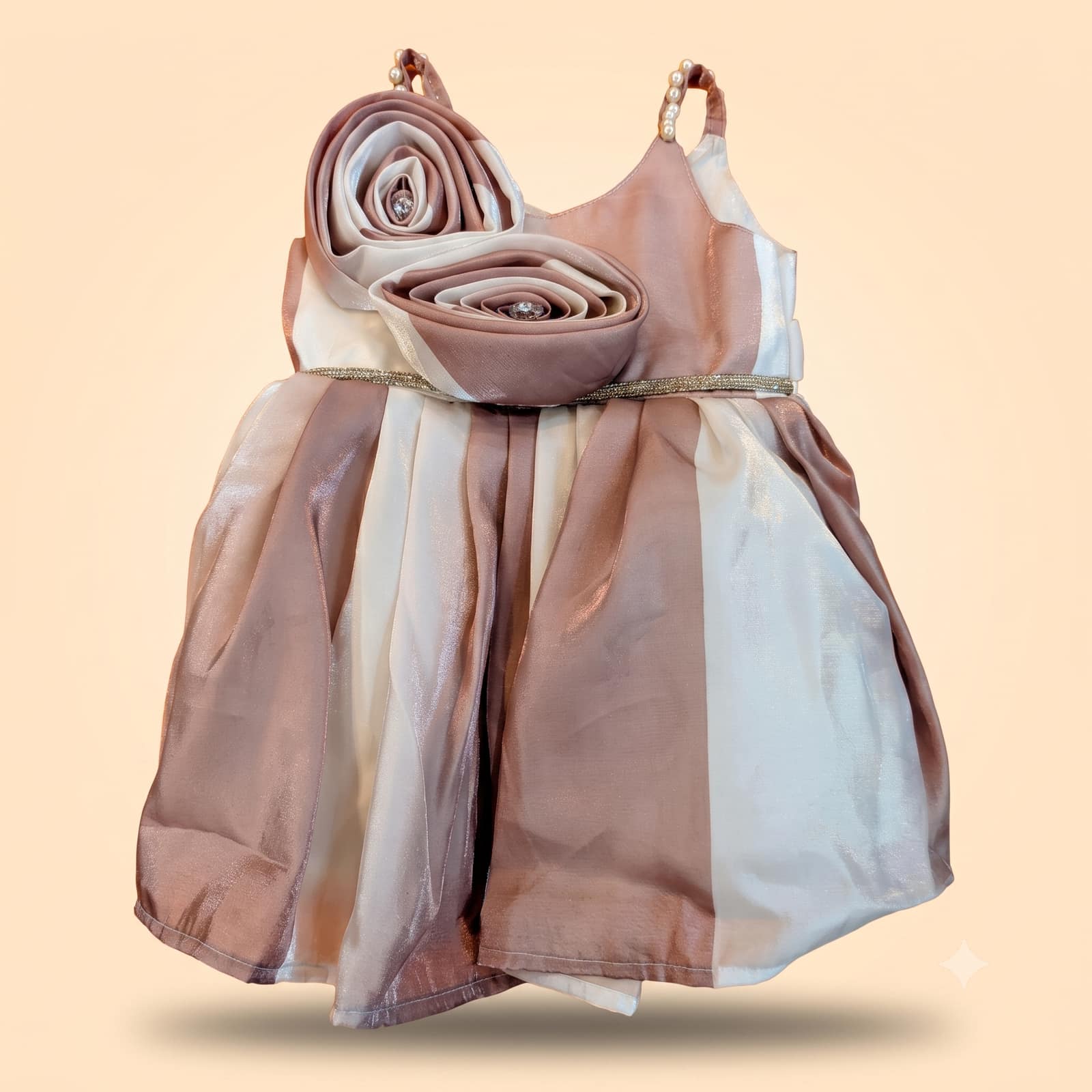 Premium Mauve and Cream Striped Baby Girl Party Frock (3-9 Months)