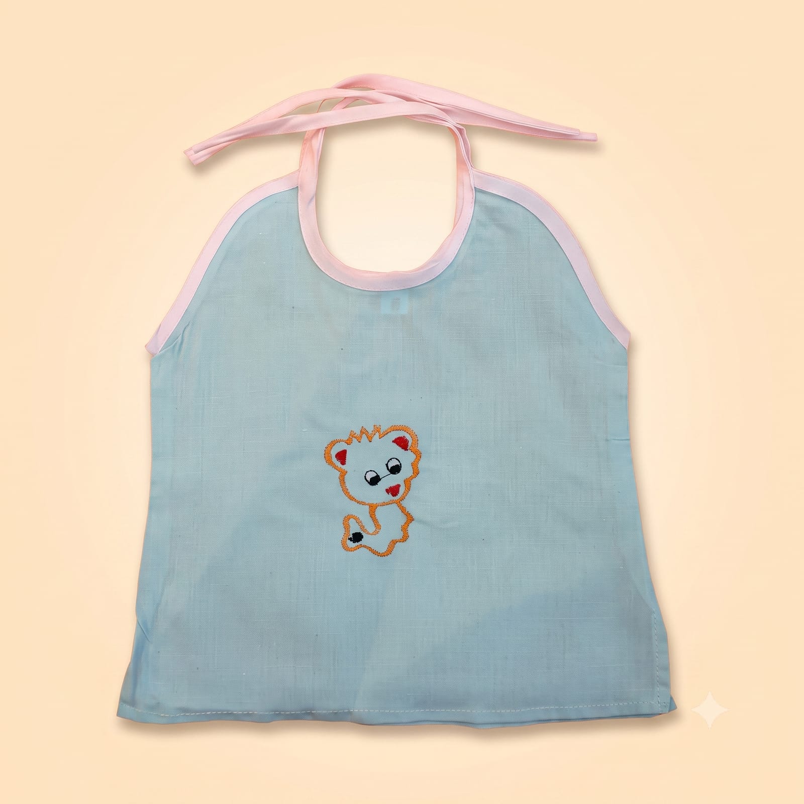 Baby JABLES Top (0-6 Months) - Light Blue Sleeveless Halter Top with Pink Trim & Bear Embroidery