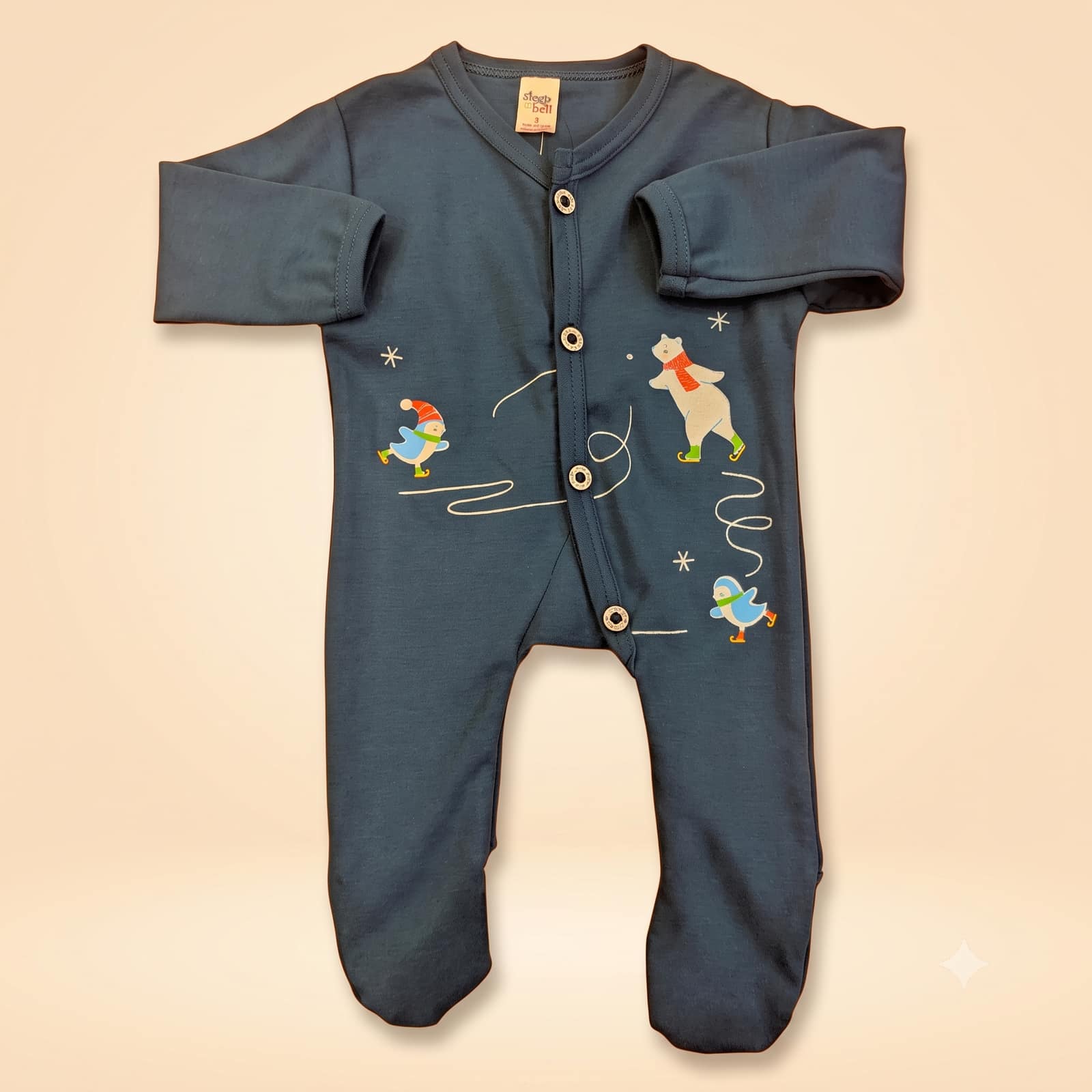 Jingle Bell Full Romper (0 Months - 1.5 Years) - Dark Blue Long Sleeve Sleepsuit with Ice Skating Print