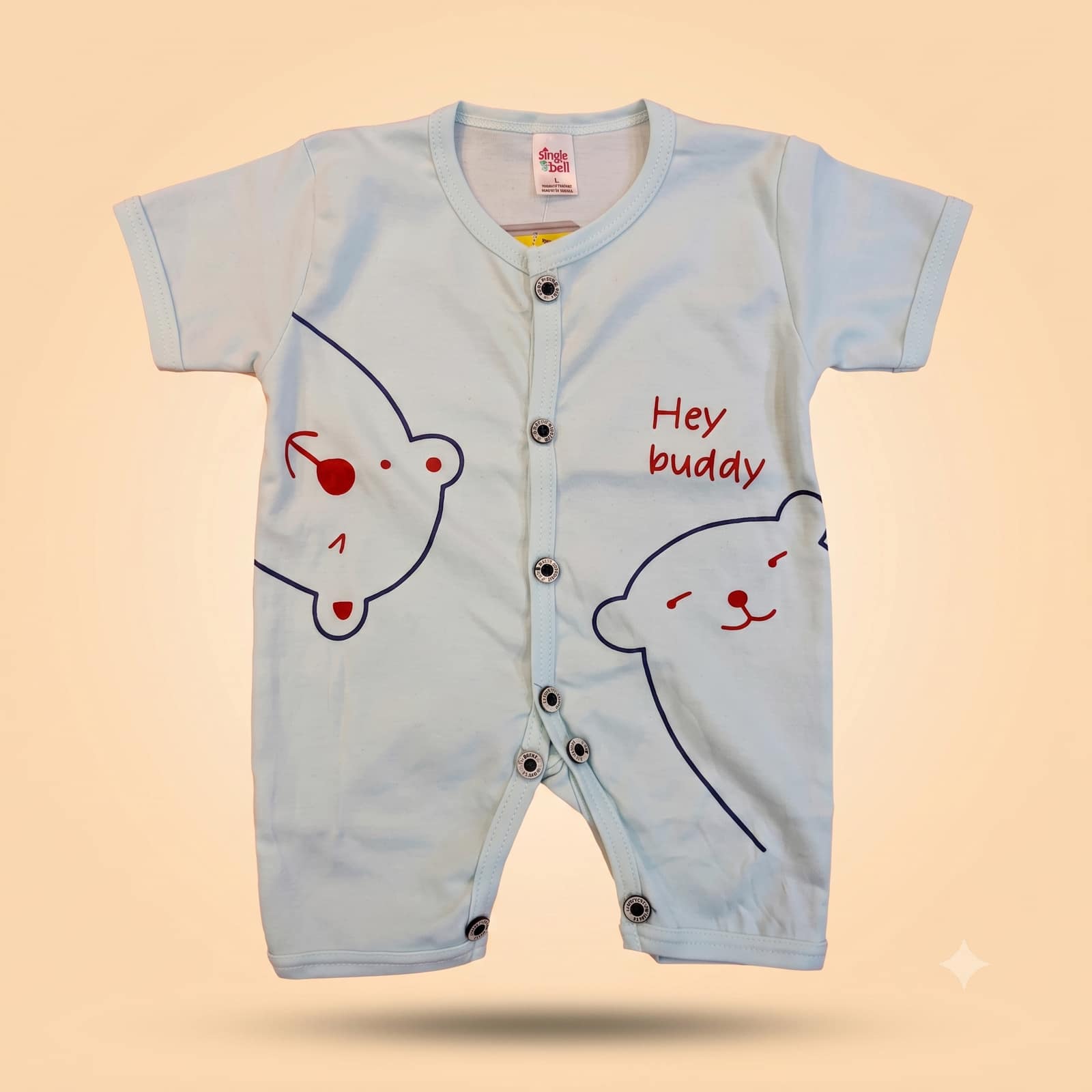 Half Romper (0 Months - 1.5 Years) - Light Blue Short-Sleeve Bear Graphic Romper