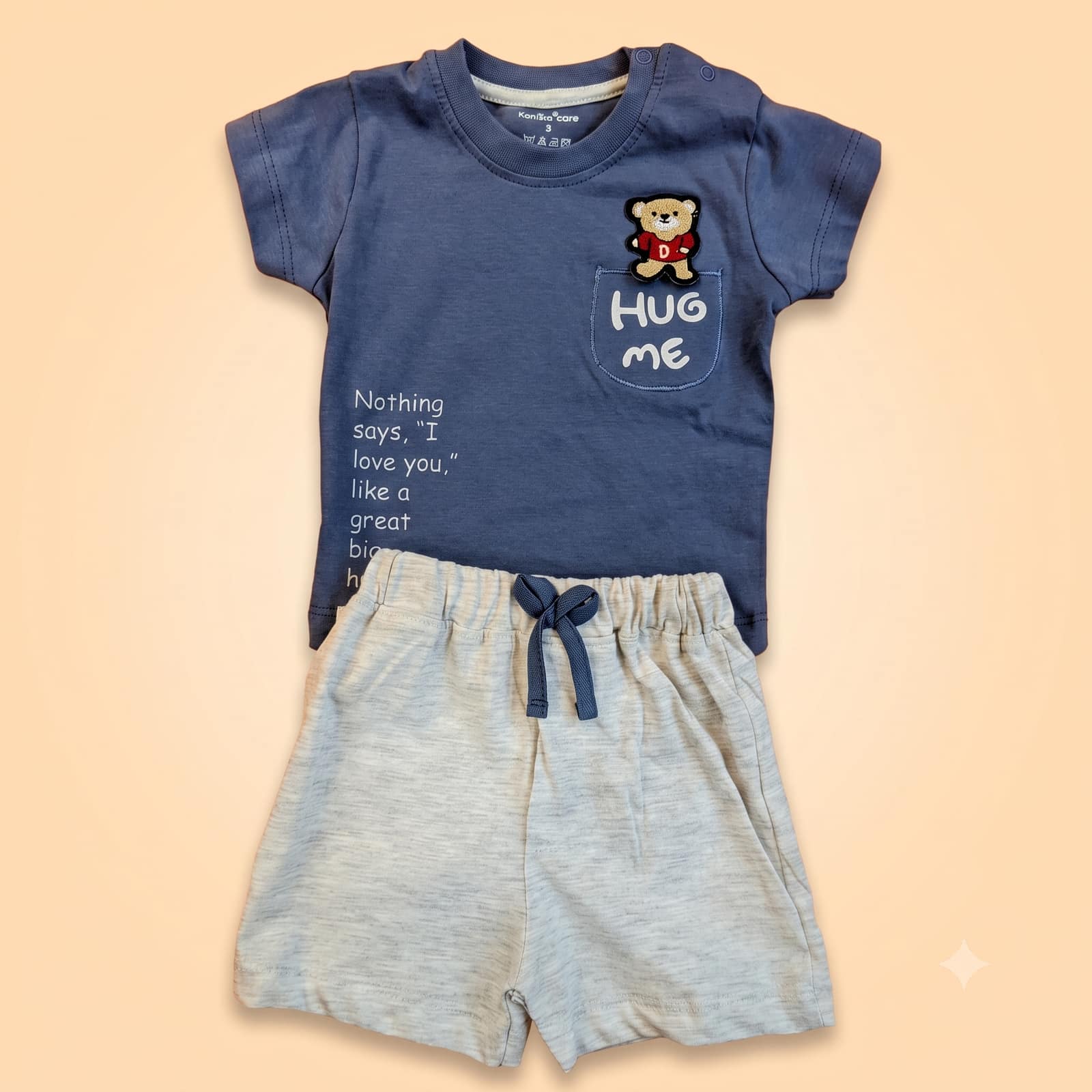 Upper + Lower Set (0-3 Months) - Blue T-Shirt and Grey Shorts