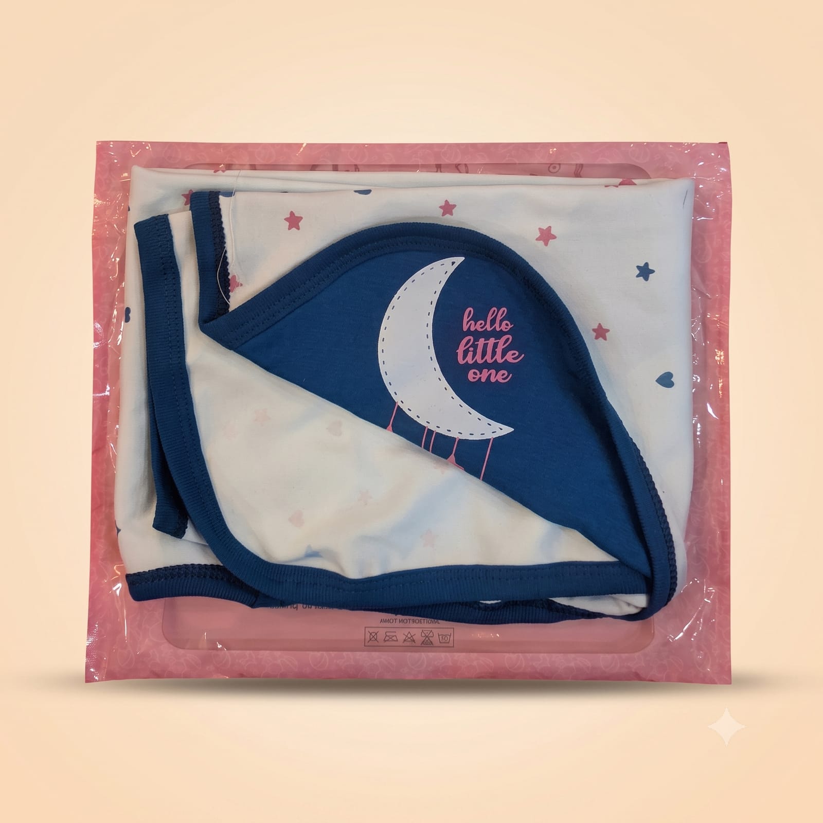 Premium Baby Hooded Towel with Moon and Star Print - Navy Blue and White