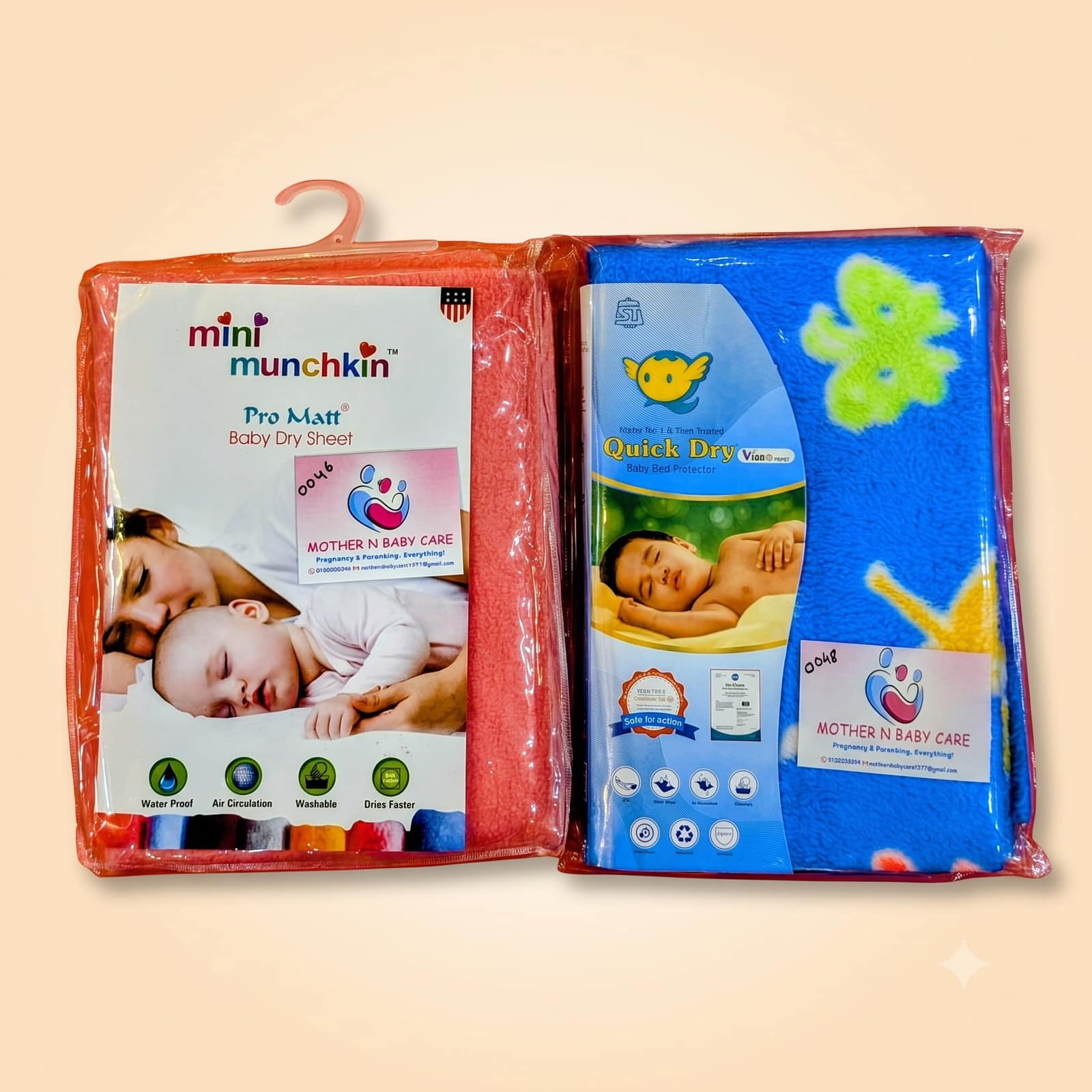 Mini Munchkin Pro Matt & Quick Dry Waterproof Baby Bed Protector Sheets (2-Pack, Pink & Blue)
