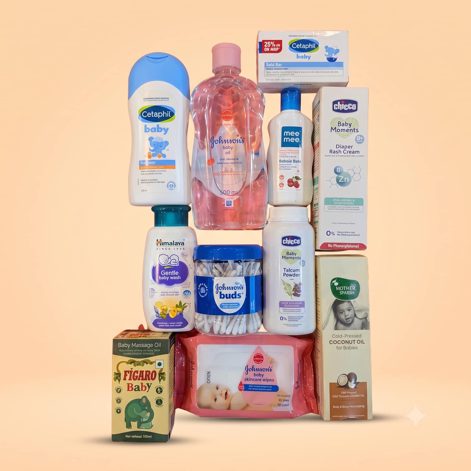 Premium Baby Care Essentials Combo (11 Pieces) - Cetaphil, Johnson's, Chicco, Himalaya