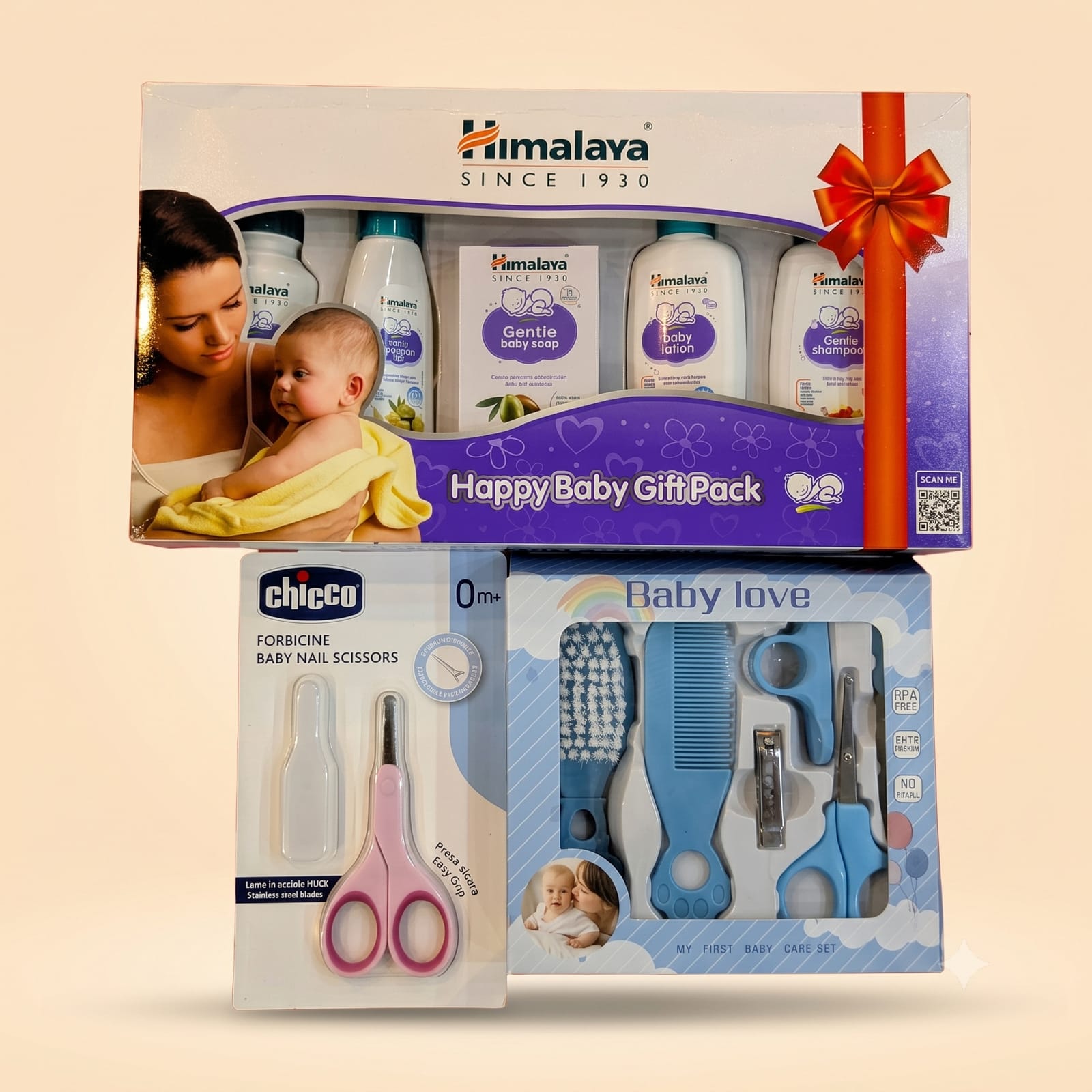 Himalaya Happy Baby Gift Pack with Chicco Nail Scissors & Baby Love Grooming Set