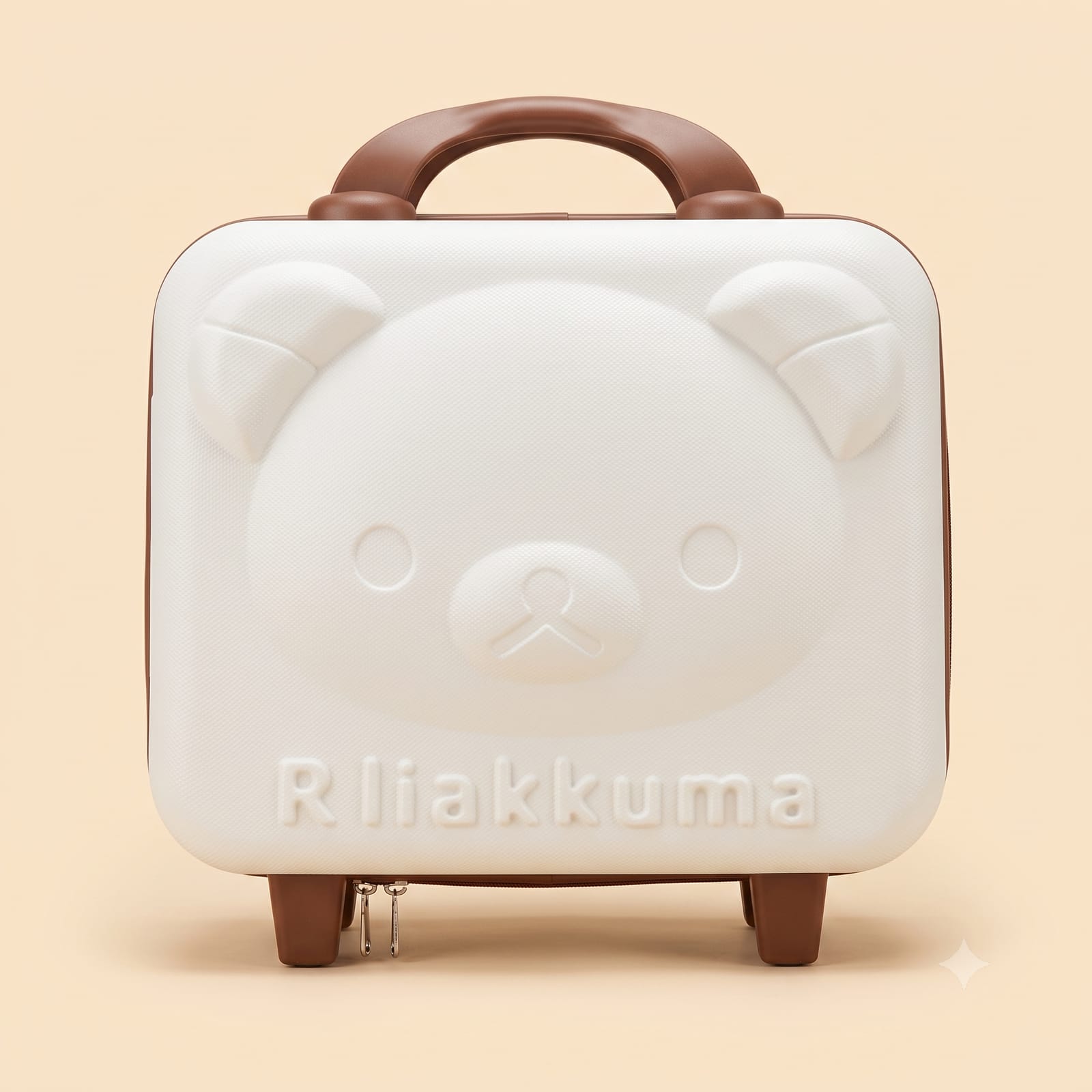 Rliakkuma White Bear Face Hardshell Vanity Carry Case with Brown Handle