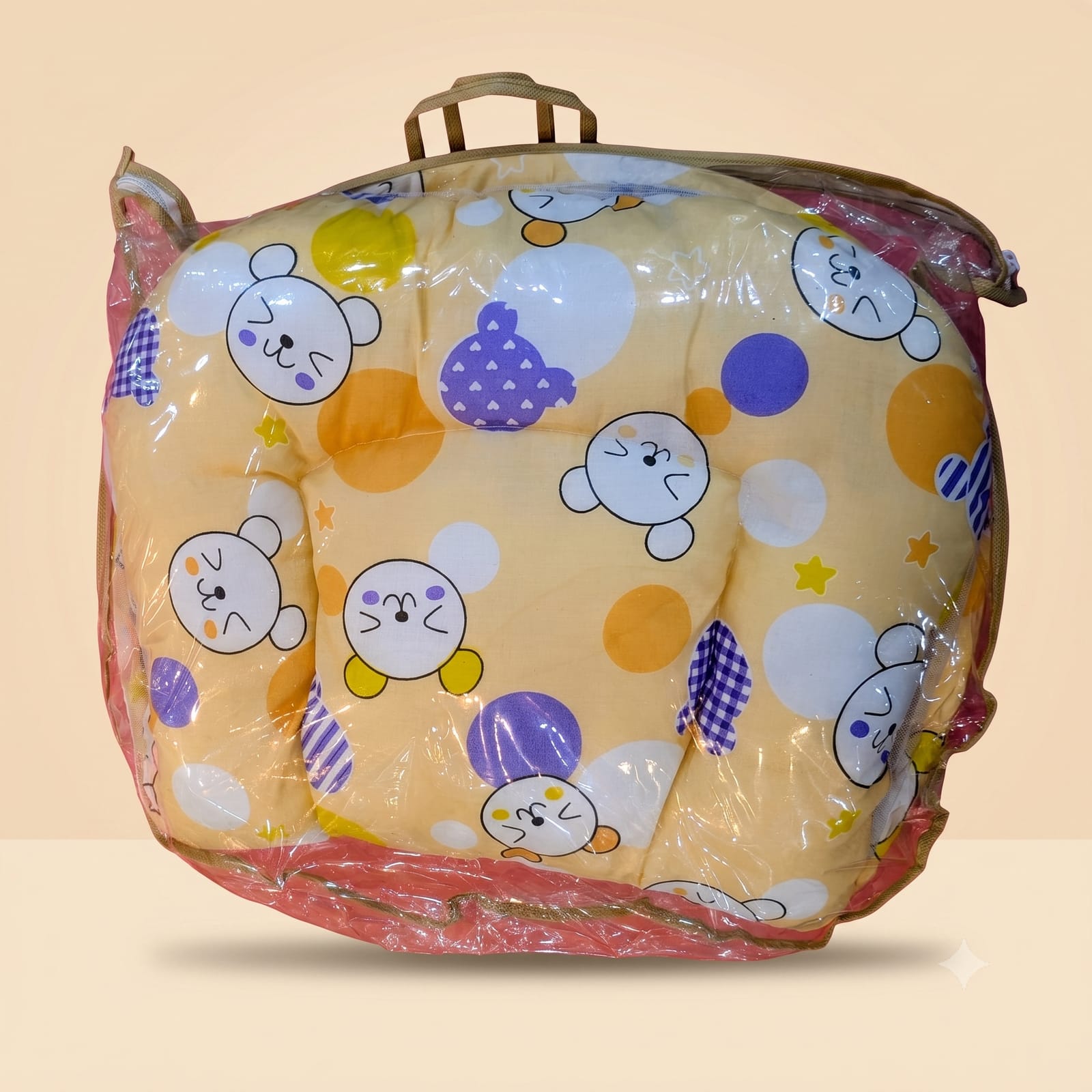Yellow Bear Print Baby Support Cushion Pillow with Zip Carry Bag