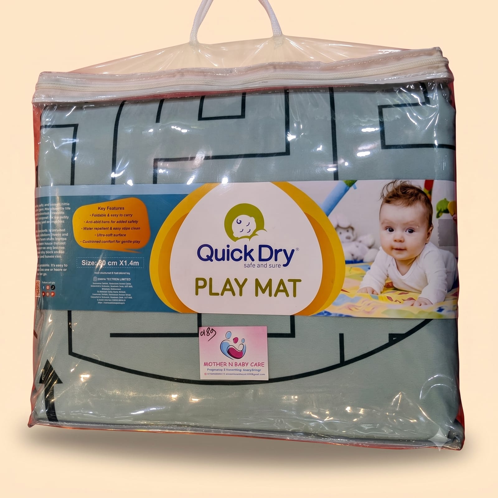 Quick Dry Safe and Sure Play Mat (80 cm x 1.4 m) - Green Maze Print with Carry Case